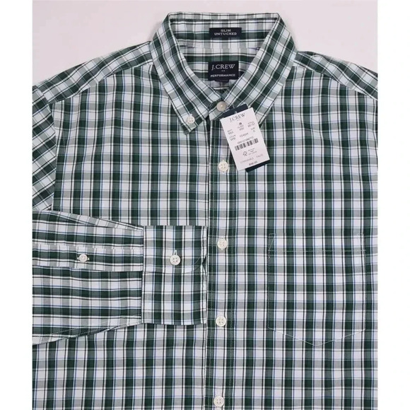 J. Crew $98 Slim Untucked Performance Green Plaid Check Button-Up Shirt~ S New! - Picture 1 of 7